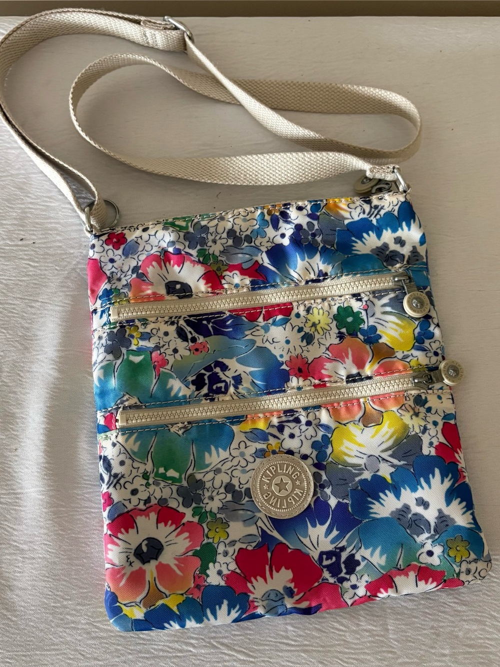 Kipling Floral Nylon Crossbody Bag Adjustable Strap EUC